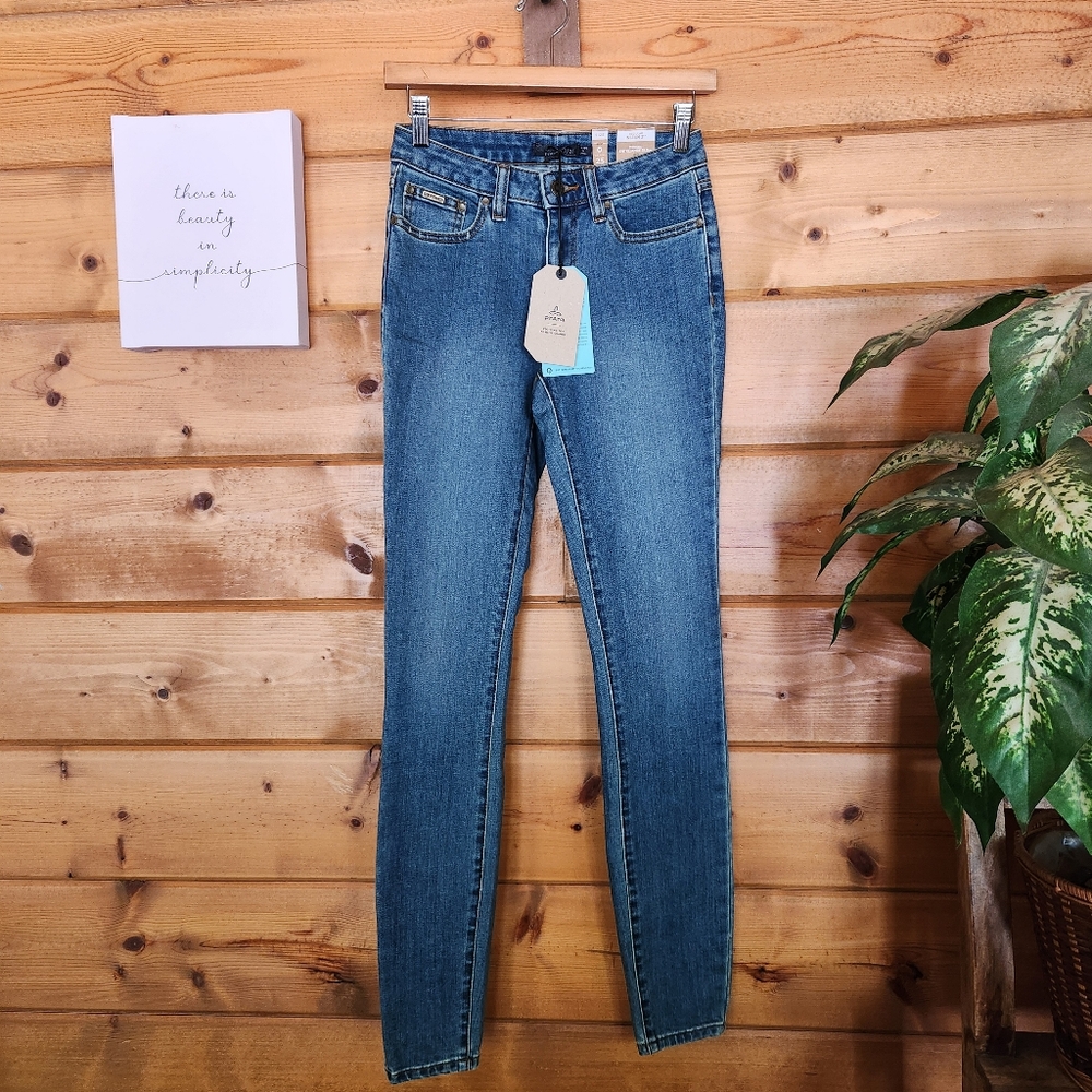 Prana NWT Sienna Skinny Jeans In True Blue Wash Stretch Organic Denim Sz 0 X 31"